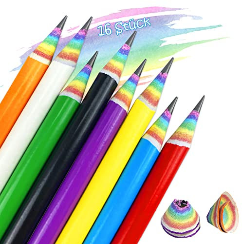 Grantop 16 Stück Regenbogen Bleistifte Set, 8 Farben Regenbogen-Recyclingpapier Bleistift, HB-Bleistifte zum Zeichnen Zeichenstifte für Anfänger Künstler