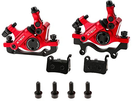 PETCHOR HB-100 Line Pulling Hydraulic Disc Brake Calipers, Mechanical Disc Brakes for MTB, Mountain Bike, E-bike and Electric Bike 2PCS Front/Rear Red