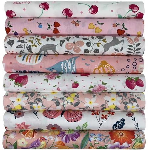 aufodara 8 st. bomullstyg, metervara, tygpaket, 50 x 50 cm tyg, tyger för sömnad, lapptäcke för quiltning, gör-det-själv-hantverk, kvadrater, bomullsduk (rosa)