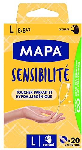Mapa - Känslighet - Fina, icke-pulveriga vinylhandskar - återvinningsbara med TerraCycle® - allergivänliga - 1 låda med 20 handskar - storlek L