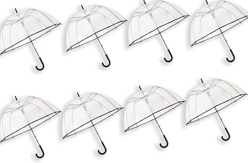 Parapluie de mariage pour la pluie 85 cm – 8 pièces – Parapluie de mariée transparent – Coupe-vent et résistant à la neige, trnasparent, 85cm