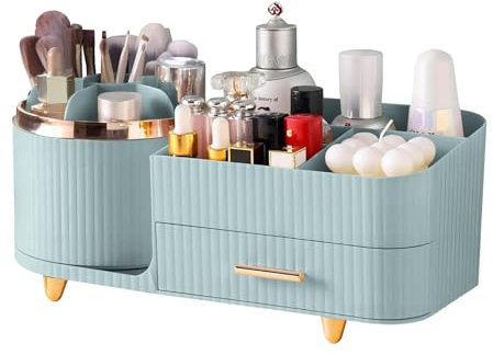 DASITON 360° Drehbarer Make up Organizer,Make up Pinselhalter mit Schubladen,Großer Kapazität Schminktisch Organizer,Kosmetik Aufbewahrung für Frisiertisch,Bad und Schlafzimmer(Grün)