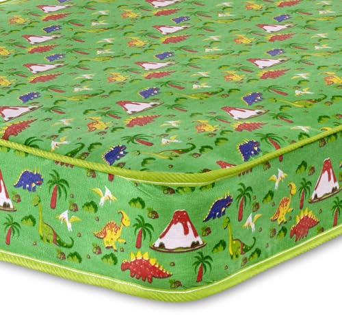 eXtreme comfort ltd The Dreamy Dinosaur Kids Childs Toddlers First Dual Sided Mattress Foam Free With Pinna-Coil Mattress Spring System 6.5/ 16.5cms Deep, 2ft6 Small Shorty Single 75cms x 175cms