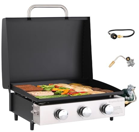 GRÖN PARTY 56 cm bordsgryta med keramisk belagd gjutjärnsplatta, 3 brännare platta stekbord, bärbar propan gas BBQ grill grill för kök utomhus matlagning grill camping baklucka