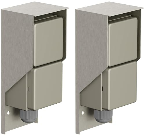 ledscom.de 2 Stück Aufputz Steckdose PIWI für außen, IP44, 2-fach, edelstahl, senkrecht
