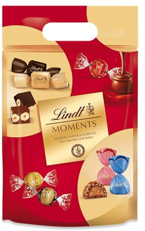 Lindt Schokolade | Lindt Moments XL Beutel | 750g | Raffinierte Mischung aus feinsten LINDOR Kugeln, nussigen NUXOR Würfeln und knusprigen FIORETTO | Schokoladen-Geschenk