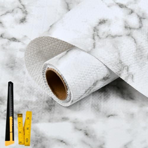 BUYGOO Rivestimento per Cassetti Mensole 30x300cm Rivestimento Non Adesivo Frigorifero Tappetino per Cassetti Non-Adesivo Tappetino Antiscivolo Cucina Impermeabile Rivestimento Mobili da Cucina(Marmo)