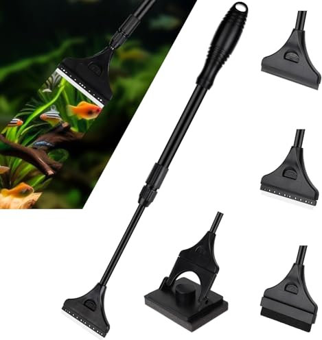 AQQA Fish Tank Cleaning kit,4 in 1 Aquarium Cleaning Tool Set,Aquarium Glass Cleaner Algae Scraper with Telescopic Handle, 4 Cleaning Heads Fish Tank Cleaner,for Acrylic and Glass Tanks