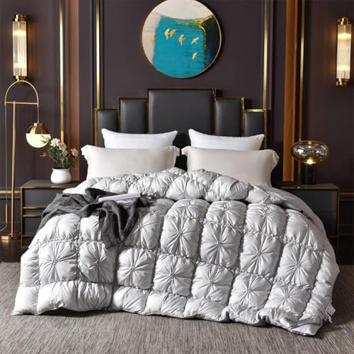 Suafif Piumino Plissettato 86x94 Trapunta Morbida e Accogliente Piumini con Inserto in Piumino Piume Piumino Queen Size Caldo Piumino per Dormienti, Cucito a Scatola,Grey