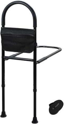 Joparri Aufstehhilfe Bett,Haltegriffe für Senioren mit 2 Handlauf & Tasche & Befestigungsgurt,Höhenverstellbarer Höhenverstellbarer Haltegriff Bettschutzgitter, bis 150kg