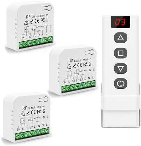 Tedeligo Wireless Roller Shutter Module Switch, Wireless AC Motor Remote Control Switch for Roller Shutters Blinds Shades Awning AC 220V 230V Rf Radio Transmitter 100M Range Control(1 Control 3)