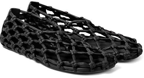 Oakmoo Black Jelly Mesh Ballet Flats for Women Woven Hollow Beach Ballerina Flats Comfortable Casual Slip on Mary Jane Flats
