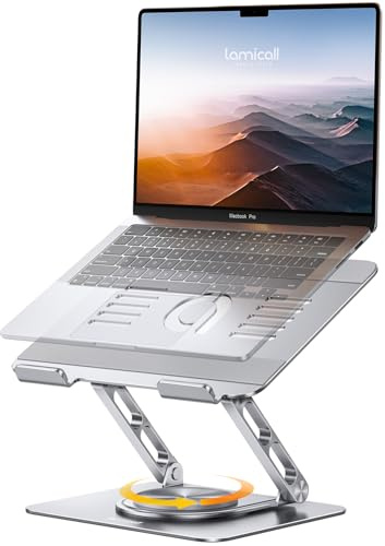 Lamicall Laptop Stand Desk, Laptop Riser - [360° Rotatable] Foldable Aluminum Notebook Holder, Adjustable Ergonomic Computer Stand for MacBook Air Pro, Dell XPS, Tablets (10-17.3'')- Silver