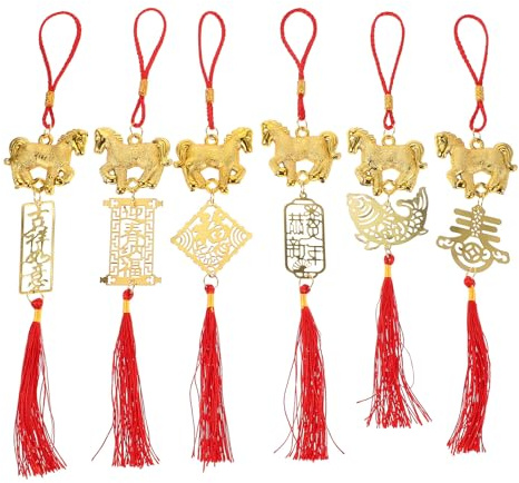 Décorations du Nouvel An chinois 2026 : 6 breloques porte-bonheur cheval du zodiaque pour richesse et bonne fortune Bonsaï Pendentifs pour festival de printemps, décoration d'intérieur, décoration de