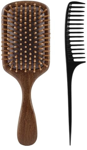 ALIIP Spazzola per Capelli in Bambù Naturale Massaggio Spazzola per Capelli Antistatica Ecologica, con 1 Pettine Capelli a Coda, Ideale per Capelli Lisci e Lucenti, per Tutti i Tipi di Capelli