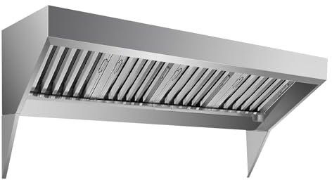 9FT Commercial Exhaust Hood with 4 Detachable U-shaped Grid Oil Filter Mesh, Rust-Resistant, 201 Stainless Steel Concession Trailer Food Truck Exhaust Vent Hood, for Restaurant Kitchen