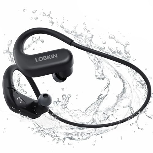 LOBKIN Cuffie Conduzione Ossea,Cuffie Subacquee per Piscina IPX8 Auricolari da Nuoto Impermeabili,In-Ear Auricolari Conduzione Ossea Bluetooth 5.4 con tappi per le orecchie,Built-in MP3 per il Surf