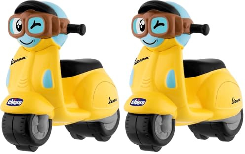 Chicco - Mini Moto Vespa Turbo Touch, Juguete Bebés y Niños de 2 a 6 Años, Vehículo De Ruedas con Carga por Retroceso, Motos de Juguete Coleccionable, Color Amarillo (Paquete de 2)