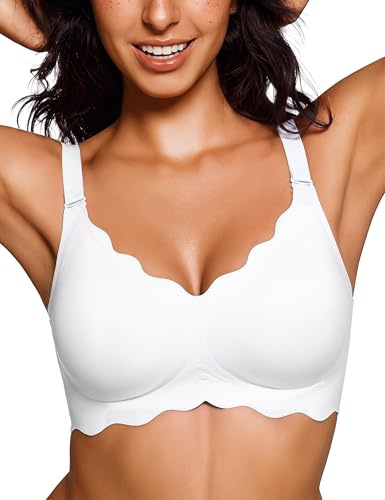 Bresdk Women's Seamless Jelly Bra Wireless Push Up V Neck Bralette Breathable Soft Everyday T Shirt Bra