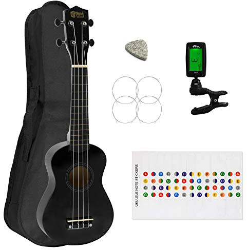 TIGER Ukulele Soprano per Principianti Con Borsa Di Uke e Tuner, In Nero