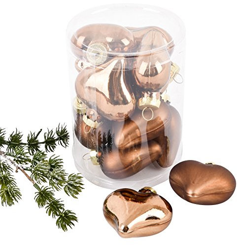 Weihnachtskugel Herz Premium 10er Set Glas 6x5x3cm Xmas Baumschmuck (Kupfer)