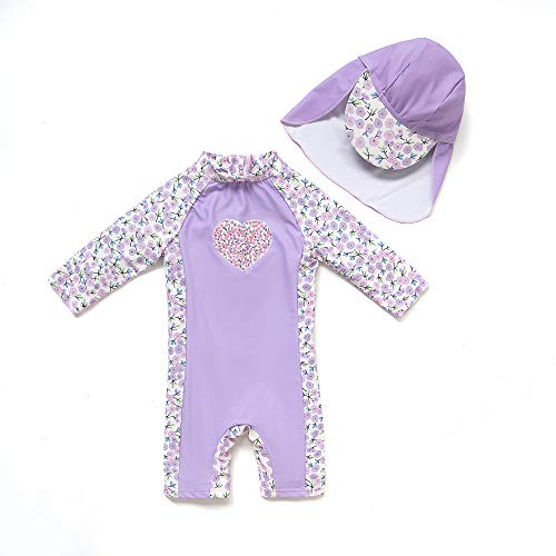 BONVERANO Traje de baño de una Pieza de Manga Larga para niñas con protección UV 50+(Morado-Lavanda,3-6meses…