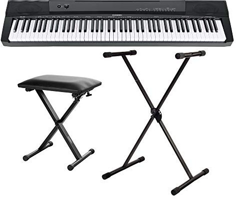 McGrey BS-88 Keyboard Set - Einsteiger-Keyboard in Stagepiano-Optik mit 88 Tasten - 146 Klänge - mit Sustain-Pedal - Spar-Set inklusive Ständer und Bank - schwarz