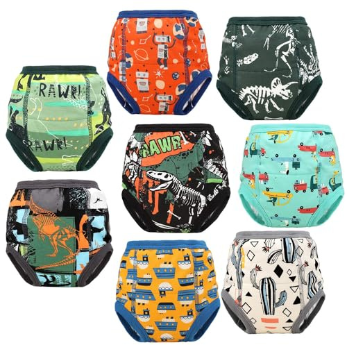 FLYISH DIRECT Culotte Apprentissage Propreté Garcon, Culotte d Apprentissage Imperméable, Lot de 8, 3T, Dinosaure Vert