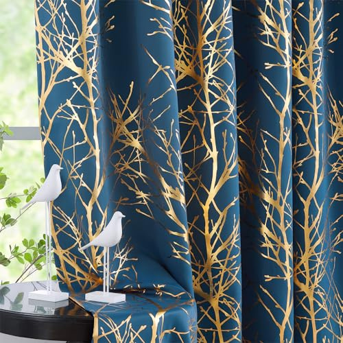 Fmfunctex Blue Blackout Thermal Eyelet Curtains for Bedroom 52 x 72 Drop