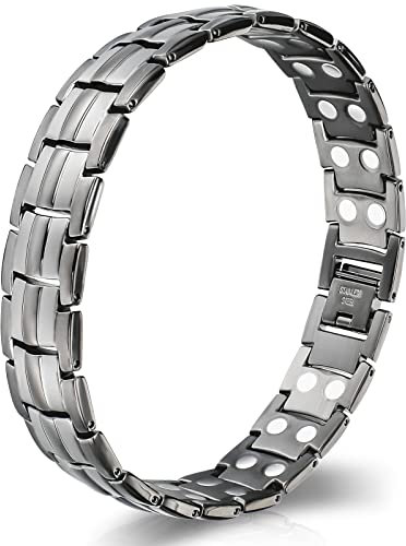 Jadive Magnetarmband für Herren Titan Armband mit Zweireihigen Magneten Stärke Verstellbares Armband mit Größen Werkzeug und Tasche Schwarz Voll Magnetischer Boden für Männer, Schwarz (Grau)