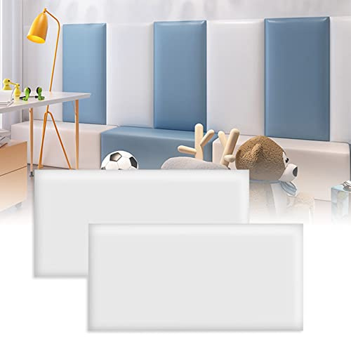 VEDHAA 3D Anti-Collision Wall Padding, Peel & Stick Upholstered Panels, Queen Headboard, Playroom Decorative Protection, Pack of 2 Panels - 23.6' X 11.8' (White)