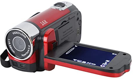 Videocamera HD Fotocamera DV Portatile 1080P 16MP, con Zoom Digitale e Schermo Girevole TFT da 2,7 Pollici, Fotocamera da Viaggio 16X (Rosso)