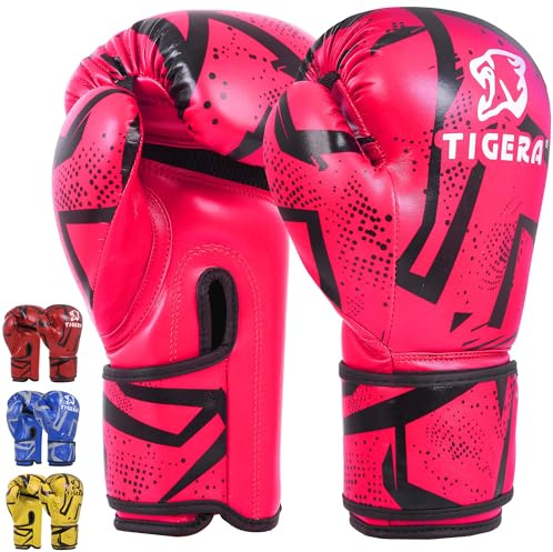 Tigera Guantes de boxeo para niños, kickboxing, Muay Thai sparring, entrenamiento, saco de boxeo, saco de arena, artes marciales, guantes de entrenamiento para niños, niñas (4 oz, rosa)
