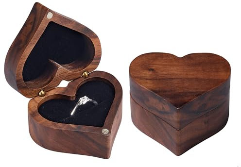 DOZNOZRI Small Ring Box Wood Engagement Ring Box Holder with Single Slot,Elegant and Vintage wedding ring box Square Ring Holder Case for Proposal Wedding (Black)