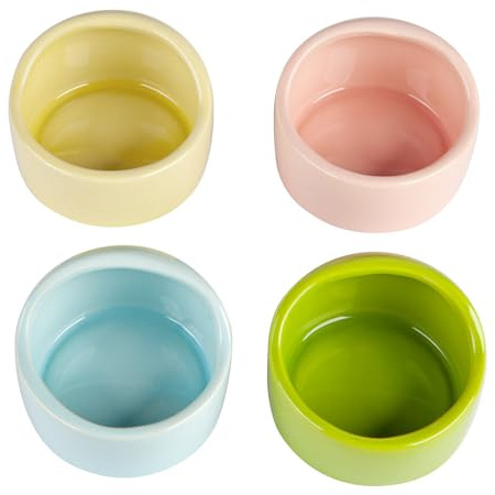 4 Pack Ceramic Hamster Food Bowl, Splash-Proof, Tip-Proof, Chew-Resistant, Easy to Clean Small Animal Bowl for Hamster/Guinea Pig/Chinchilla/Hedgehog, 1 Pink + 1 Blue + 1 Green + 1 Yellow