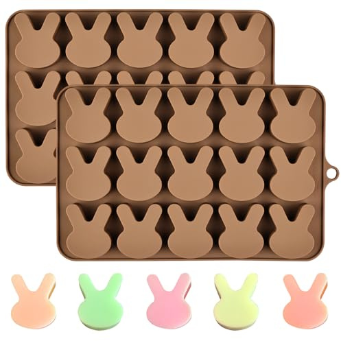 BFJ Easter Bunny Moulds 2pcs Silicone Chocolate Mould Rabbit Shape Easter Candy Mold 15 Cavity for Resin Soap Ice Cube Gummy Cupcake Decoration