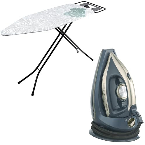 Beldray COMBO-9215 Mega Steam Iron & Ironing Board Set – Steam Station with 1.5 L Removable Water Tank, Variable Temperature, Large Collapsible Ironing Table, Integrated Clothes Rail, 122 x 45 cm