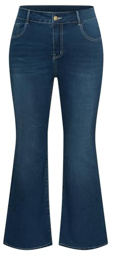 Hanna Nikole Women's Plus Size Flared Jeans Women High Waist Vintage Bell Bottom Jeans Stretchy Women's Jeans Dark Blue 26