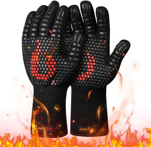 onlyfire Guanti da Barbecue, Guanti da Forno Resistenti al Calore Estremo di 800°C, Guanti da Forno in Silicone per Grigliare, Grigliare, Cuocere al Forno e Cucinare, Nero