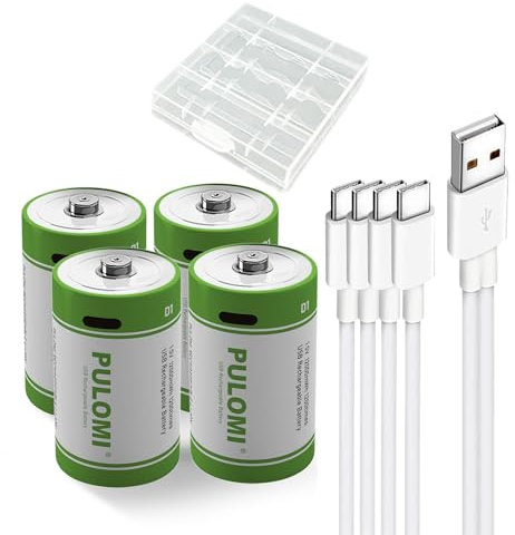 Batería recargable de iones de litio USB D de 1,5 V, 12000 mWh, batería D recargable, 4 horas de carga rápida, 1200 ciclos con cable de carga tipo C, protección contra sobrecarga, paquete de 4