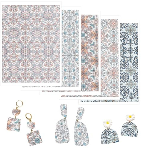 HOBBIESAY 5 hojas de transferencia de arcilla polimérica, papel de transferencia floral, papel de transferencia de cerámica, papel de transferencia para plantas, tono natural, estilo bohemio, para