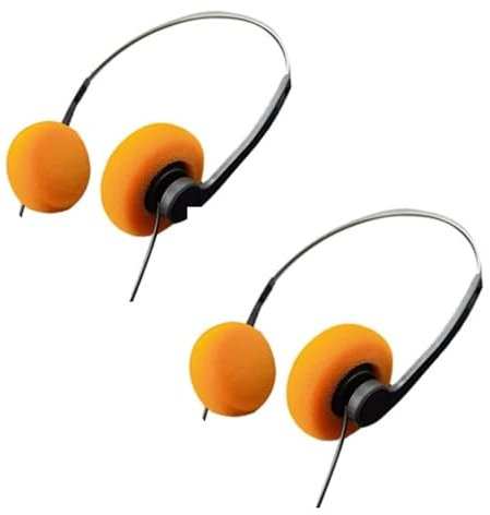 WLngtv 2 st retro on-ear-hörlurar, kabelanslutna stereohörlurar, lätta bärbara hörlurar med justerbart pannband, kassettspelare, over-ear hörlurar (orange)
