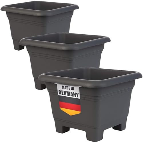 Centi Moderne Pflanzkübel Groß für Garten & Terrasse - 3er Set in elegantem Anthrazit, 38x38x28 cm, wetterfest & frostsicher