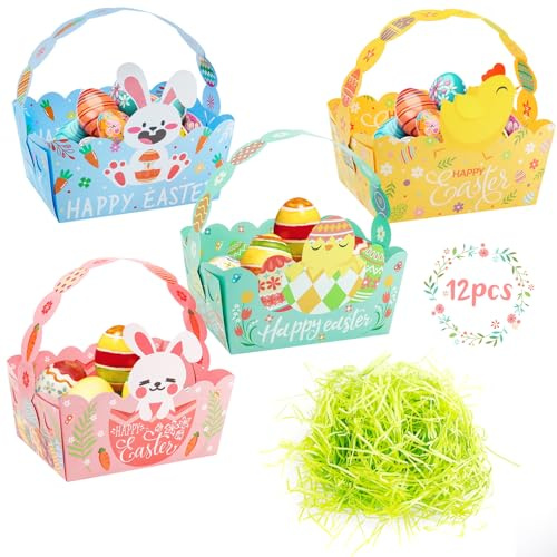 Ourdort 12 cestini pasquali con 20 g di Erba Pasquale Verde, Fai da Te per Bambini, Cestino Pasquale da riempire per Bambini, Cestino Pasquale di Pasqua, cesti Regalo