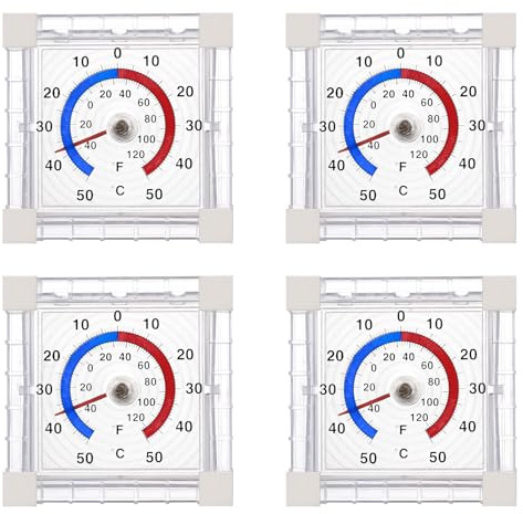 4 Stück Innen Außenthermometer Aussenthermometer Wetterfest, Fensterthermometer Aussen Selbstklebend, Thermometer Innen Außen, + - 50°C Außenthermometer Fenster Analog für Fenster Türen