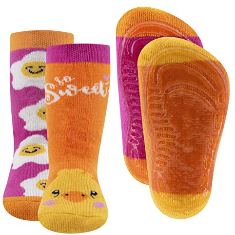 EWERS 2 paia di calzini per bambini con suola in gomma antiscivolo - motivo pulcino e uovo, calzini antiscivolo, MADE IN GERMANY, taglia 27-28