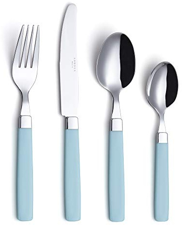 ANNOVA Silverware Set Stainless Steel Colorful Tableware Kitchen Flatware Set Utensils, Includes Dinner Knives, Forks, Spoons & Dessert Spoons (Turquoise, 16 Pieces)
