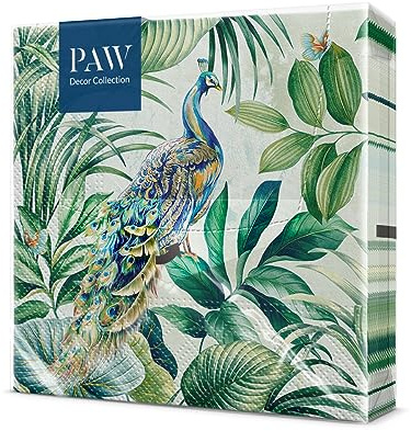 PAW - Servilletas Papel 3 Capas (33 x 33 cm) I 20 Unidades I Diseño de Naturaleza I Servilletas Papel Decoradas para Cumpleaños, Fiesta, Decoupage I Color: Peacock