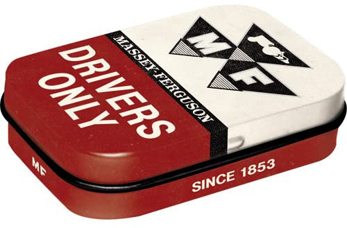 Nostalgic-Art Retro Pillendose, 4 x 6 x 1,6 cm, Massey Ferguson – Drivers Only – Geschenk-Idee für Traktor-Fans, Original Lizenzprodukt (OLP), mit Pfefferminz-Dragees, Vintage Design