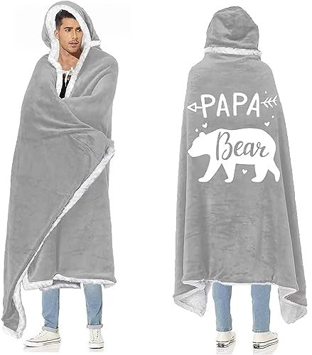 WJMSDK Geburtstagsgeschenke für Papa, Papa Bear Sherpa Fleece Decke mit ärmeln, Geschenke für Papa von Tochter und Sohn, Bester Papa Geschenk, Geschenke zum Geburtstag für Vater
